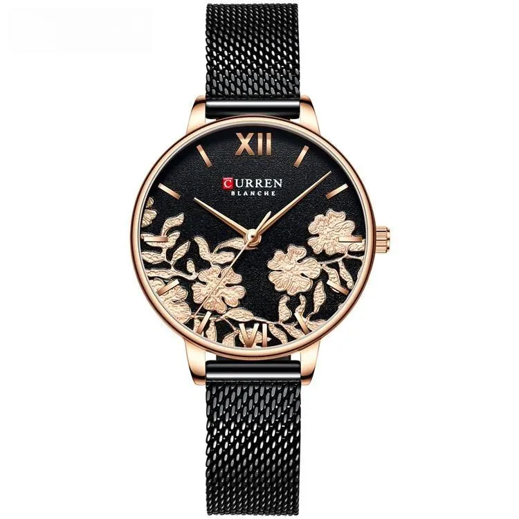 Luxury Stainless Steel Strap Wristwatch for Women Rose Clock Stylish Quartz Ladies Watch