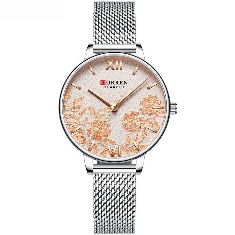 Luxury Stainless Steel Strap Wristwatch for Women Rose Clock Stylish Quartz Ladies Watch