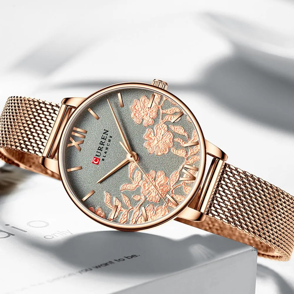 Luxury Stainless Steel Strap Wristwatch for Women Rose Clock Stylish Quartz Ladies Watch