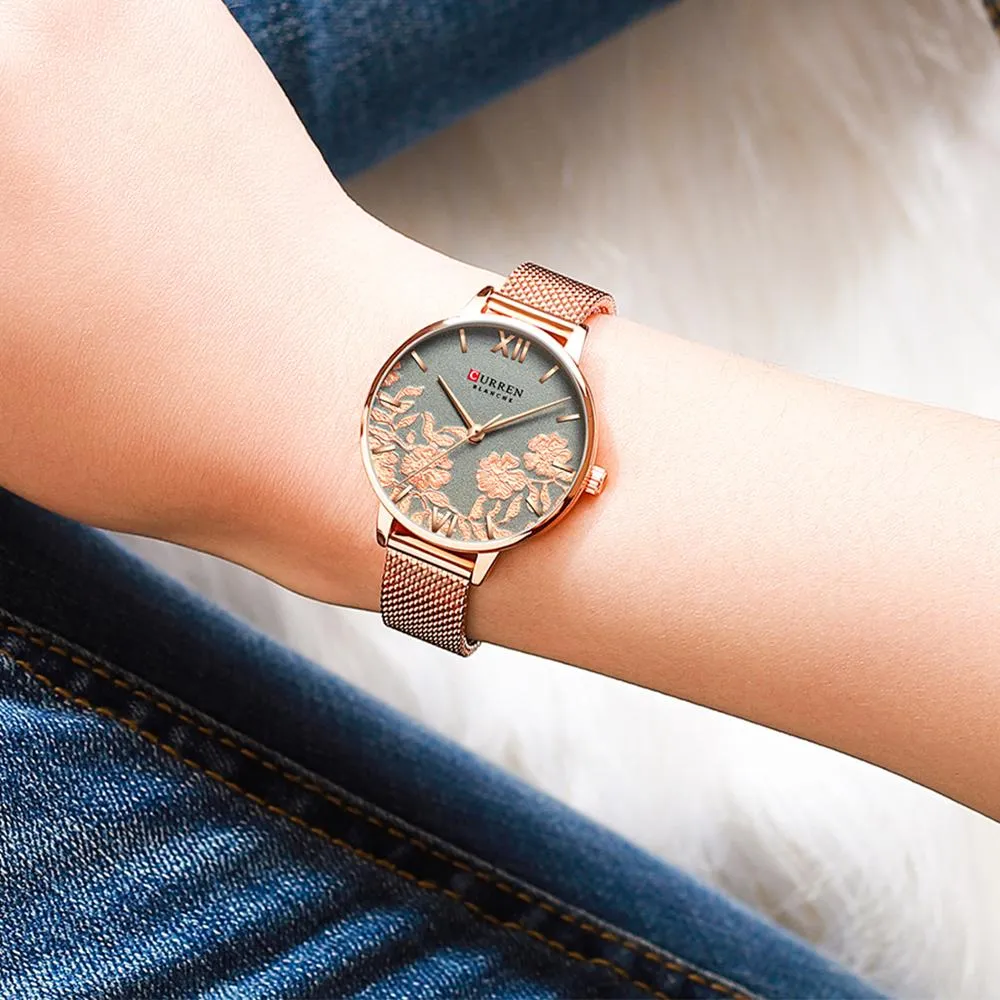 Luxury Stainless Steel Strap Wristwatch for Women Rose Clock Stylish Quartz Ladies Watch