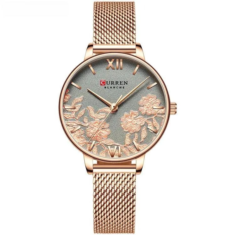 Luxury Stainless Steel Strap Wristwatch for Women Rose Clock Stylish Quartz Ladies Watch