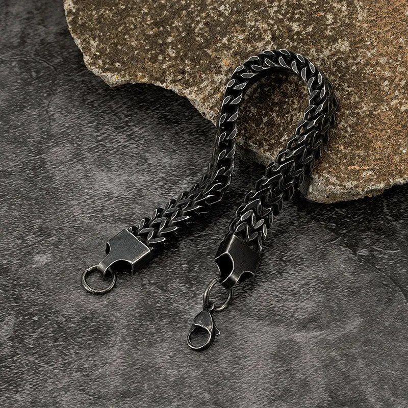 Men Bracelet 10mm Vintage Black Chain Link Punk Rock Stainless Steel Motorcycle Handmade Jewelry