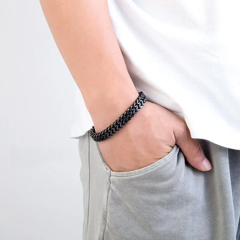 Men Bracelet 10mm Vintage Black Chain Link Punk Rock Stainless Steel Motorcycle Handmade Jewelry