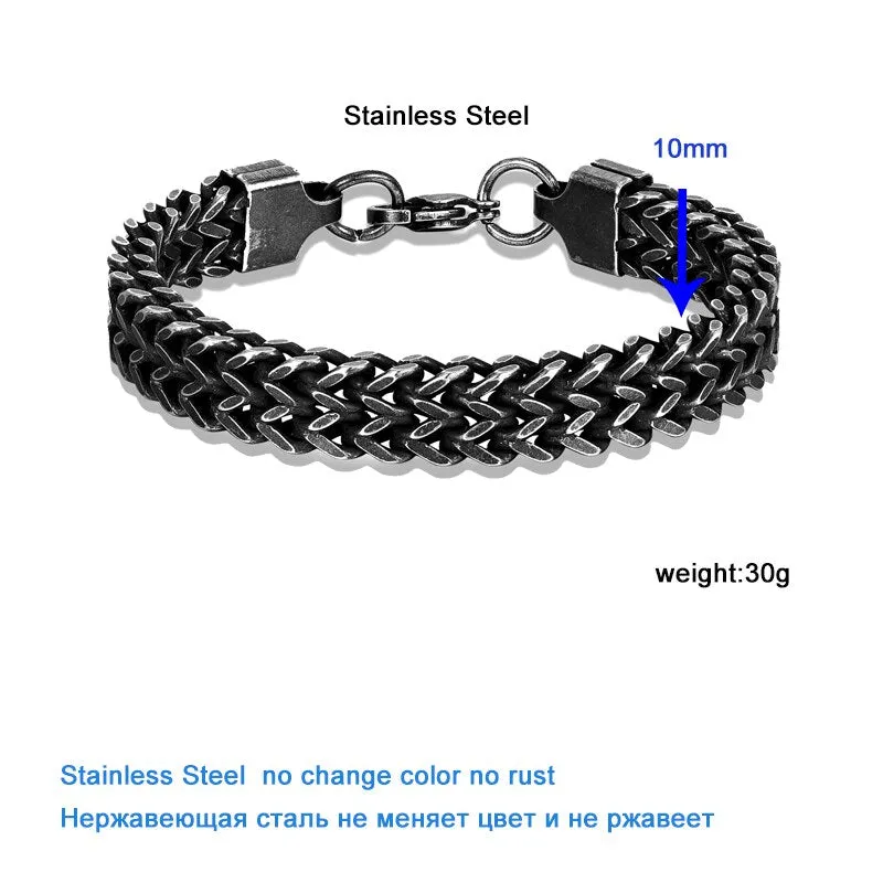 Men Bracelet 10mm Vintage Black Chain Link Punk Rock Stainless Steel Motorcycle Handmade Jewelry