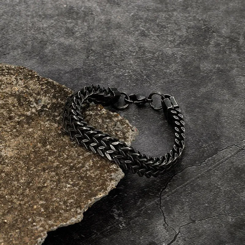 Men Bracelet 10mm Vintage Black Chain Link Punk Rock Stainless Steel Motorcycle Handmade Jewelry