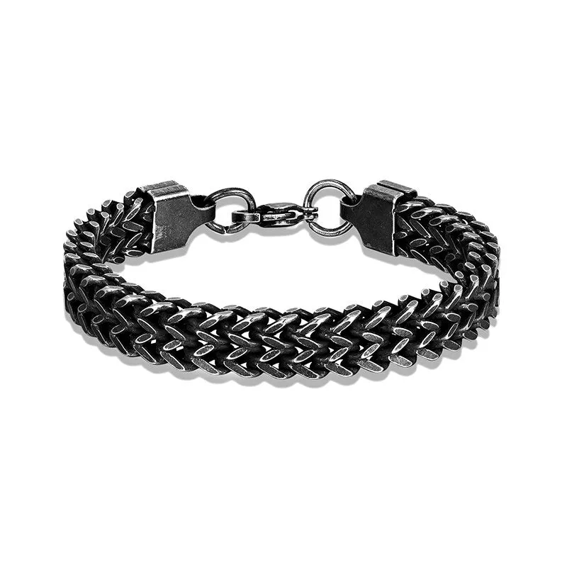 Men Bracelet 10mm Vintage Black Chain Link Punk Rock Stainless Steel Motorcycle Handmade Jewelry