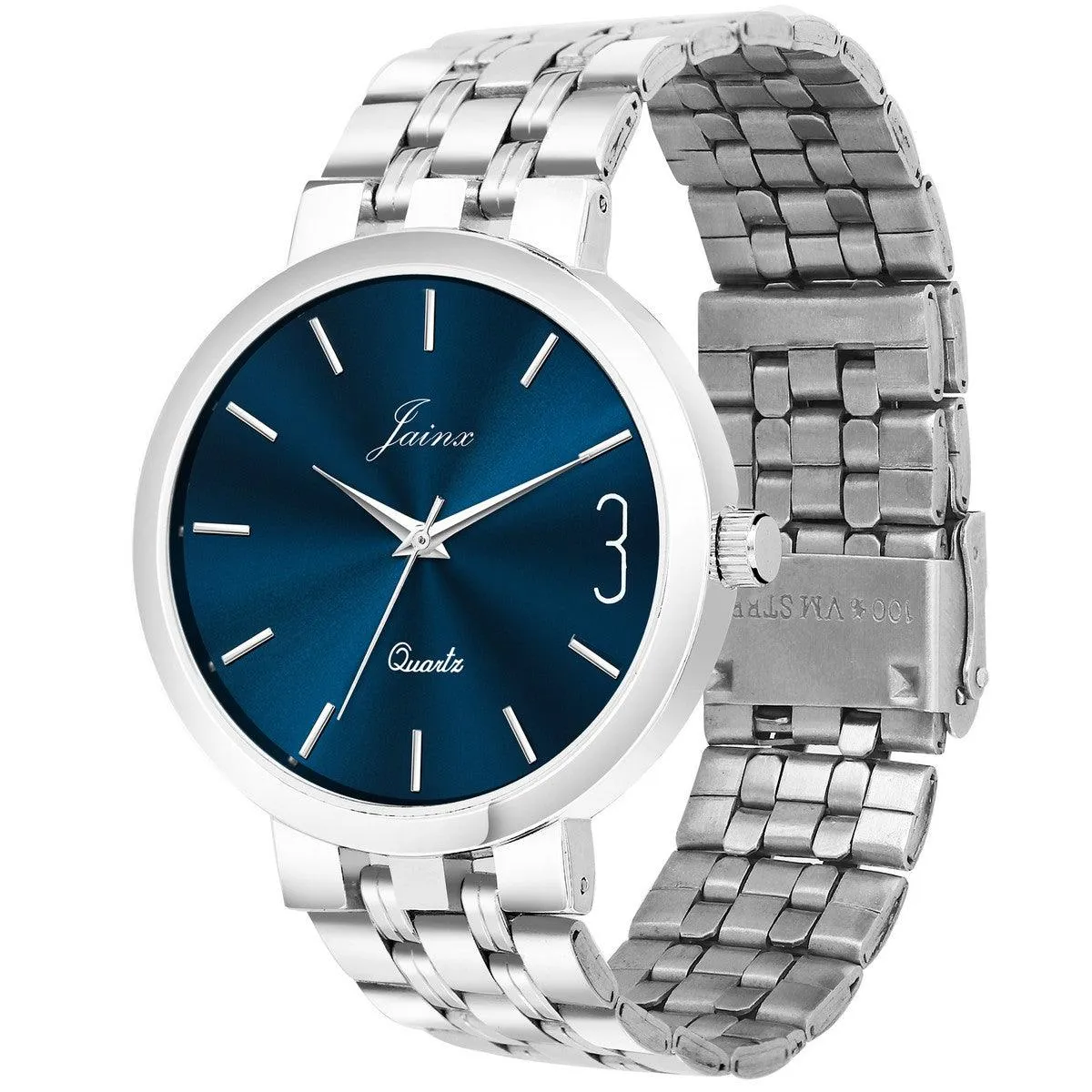 Men's Blue Dial Analog Watch with Stainless Steel Chain - Jainx JM7139