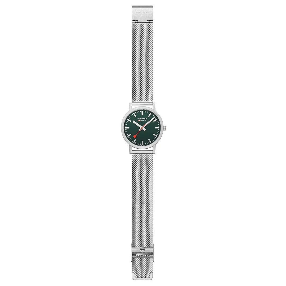 MONDAINE CLASSIC FOREST GREEN PETITE SILVER-CASE WATCH A660.30314.60SBJ  36MM