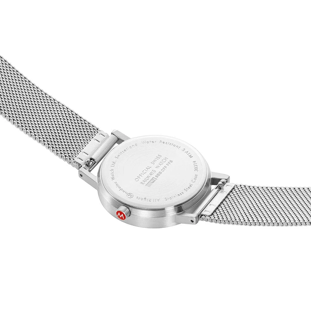 MONDAINE CLASSIC FOREST GREEN PETITE SILVER-CASE WATCH A660.30314.60SBJ  36MM