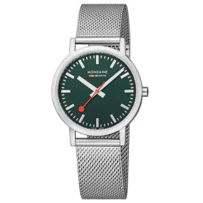 MONDAINE CLASSIC FOREST GREEN PETITE SILVER-CASE WATCH A660.30314.60SBJ  36MM