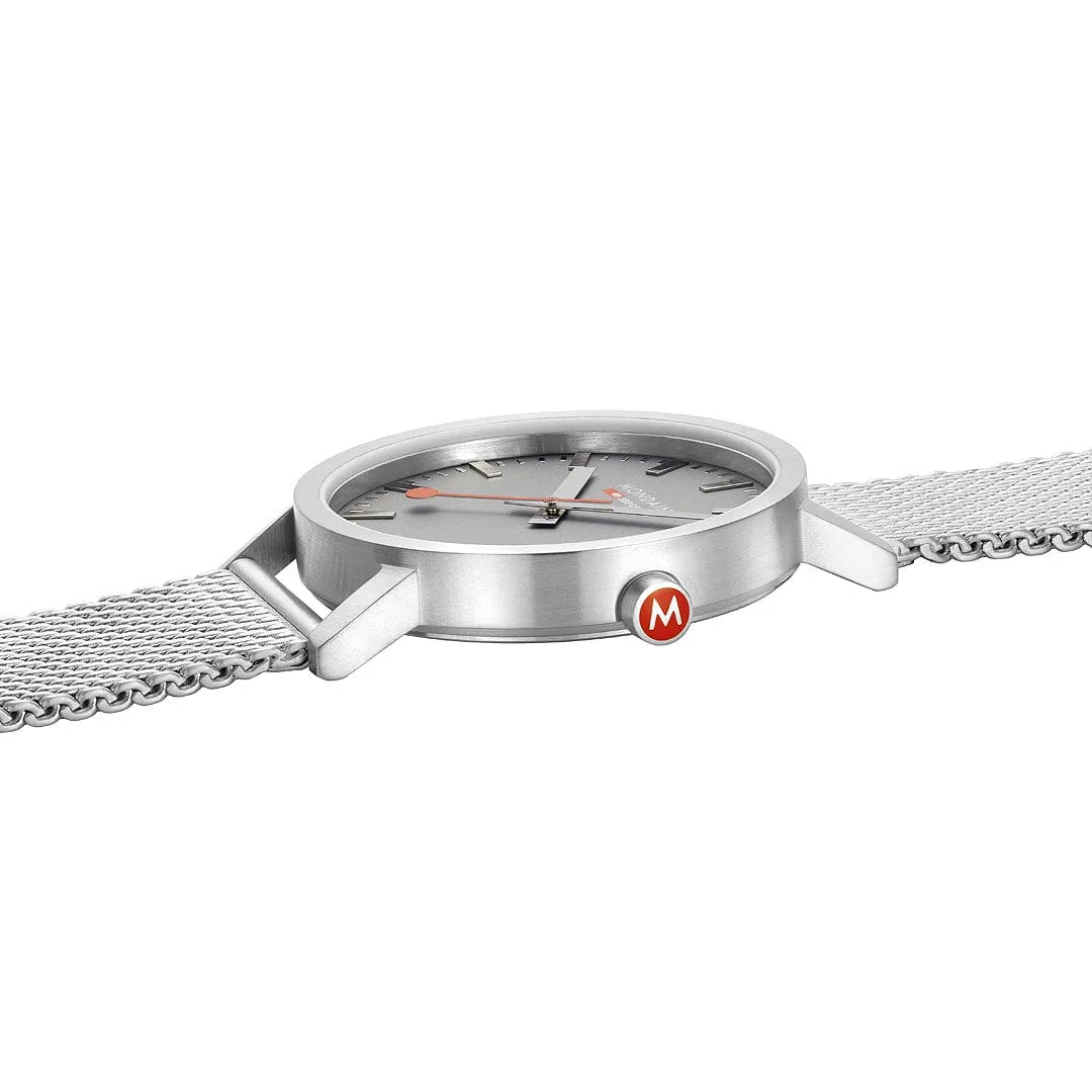 MONDAINE CLASSIC GOOD GRAY LARGE SILVER-CASE WATCH A660.30360.80SBJ  40MM