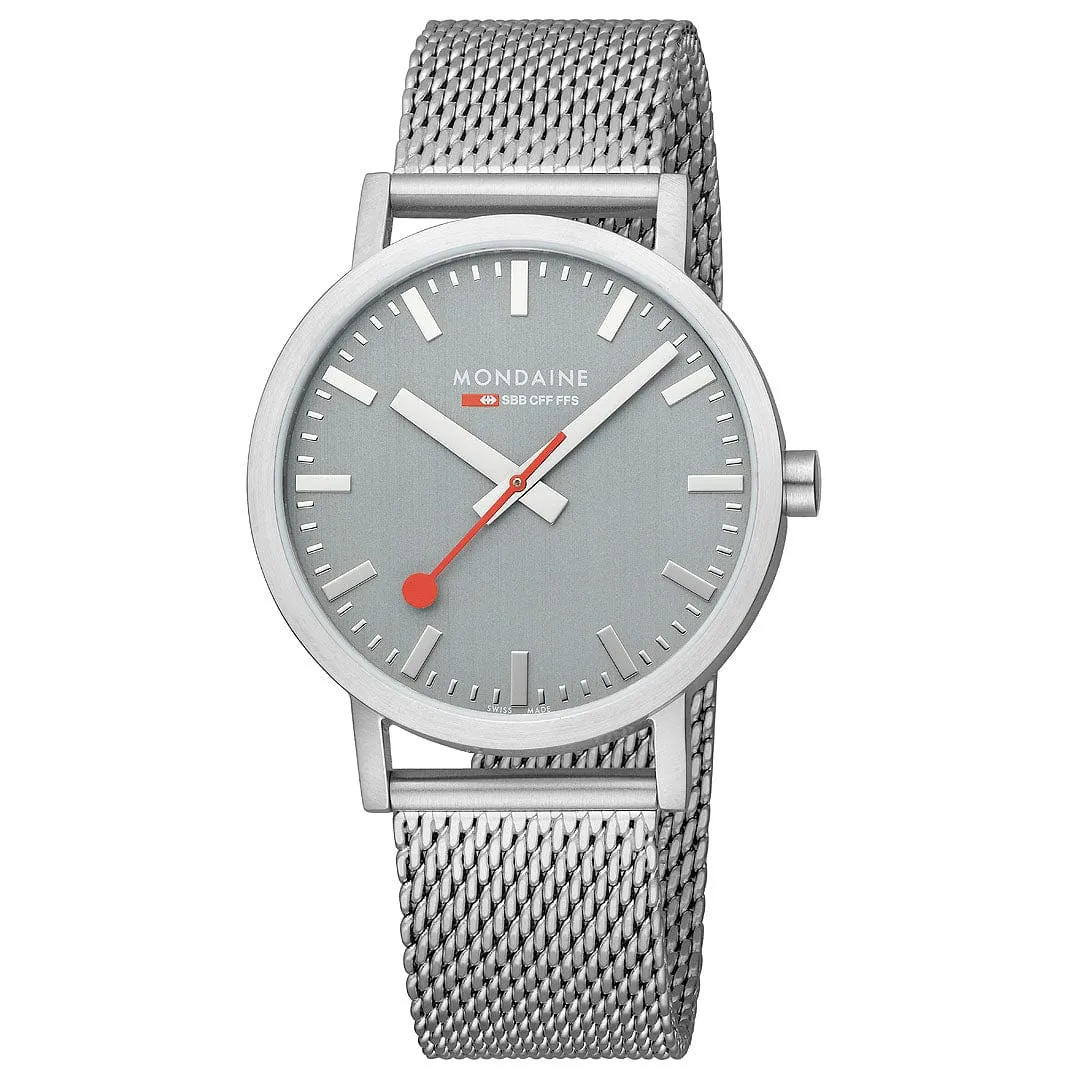 MONDAINE CLASSIC GOOD GRAY LARGE SILVER-CASE WATCH A660.30360.80SBJ  40MM