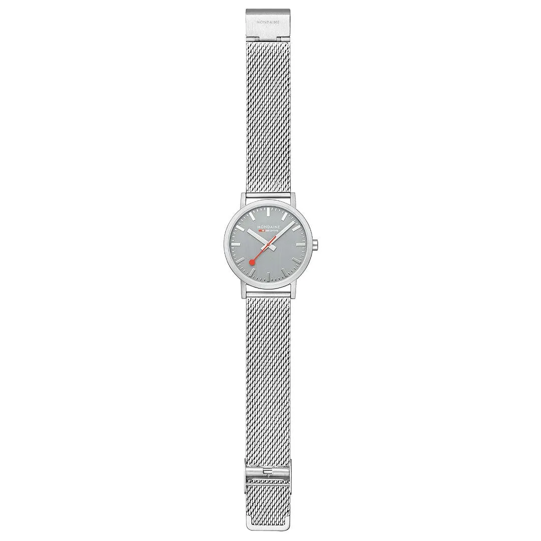 MONDAINE CLASSIC GOOD GRAY LARGE SILVER-CASE WATCH A660.30360.80SBJ  40MM