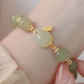 New green beaded fresh natural hetian jade bunny bracelet for women
