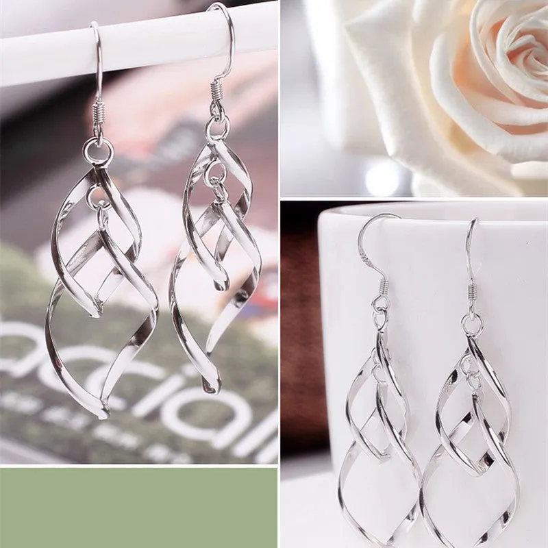 New Hot Fashion Hollow Metal Flower Plating Silver Leaf Drop Earrings Jewelry Multilayer Tassel long Earrings