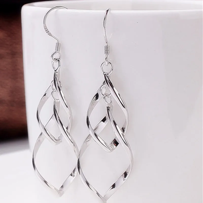 New Hot Fashion Hollow Metal Flower Plating Silver Leaf Drop Earrings Jewelry Multilayer Tassel long Earrings