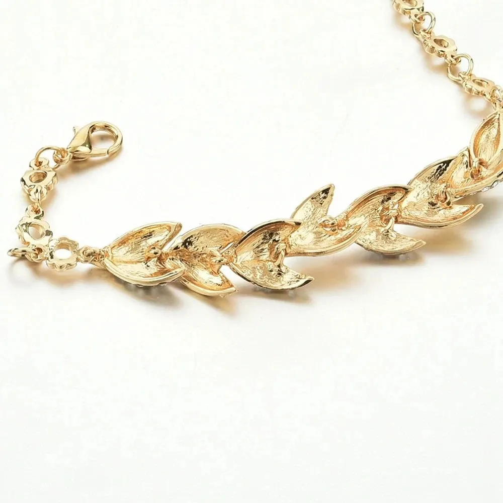 New Leaf Weave 925 Sterling Silver Gold Plated Crystal Statement Bracelet For Women Girls Trendy Jewelry
