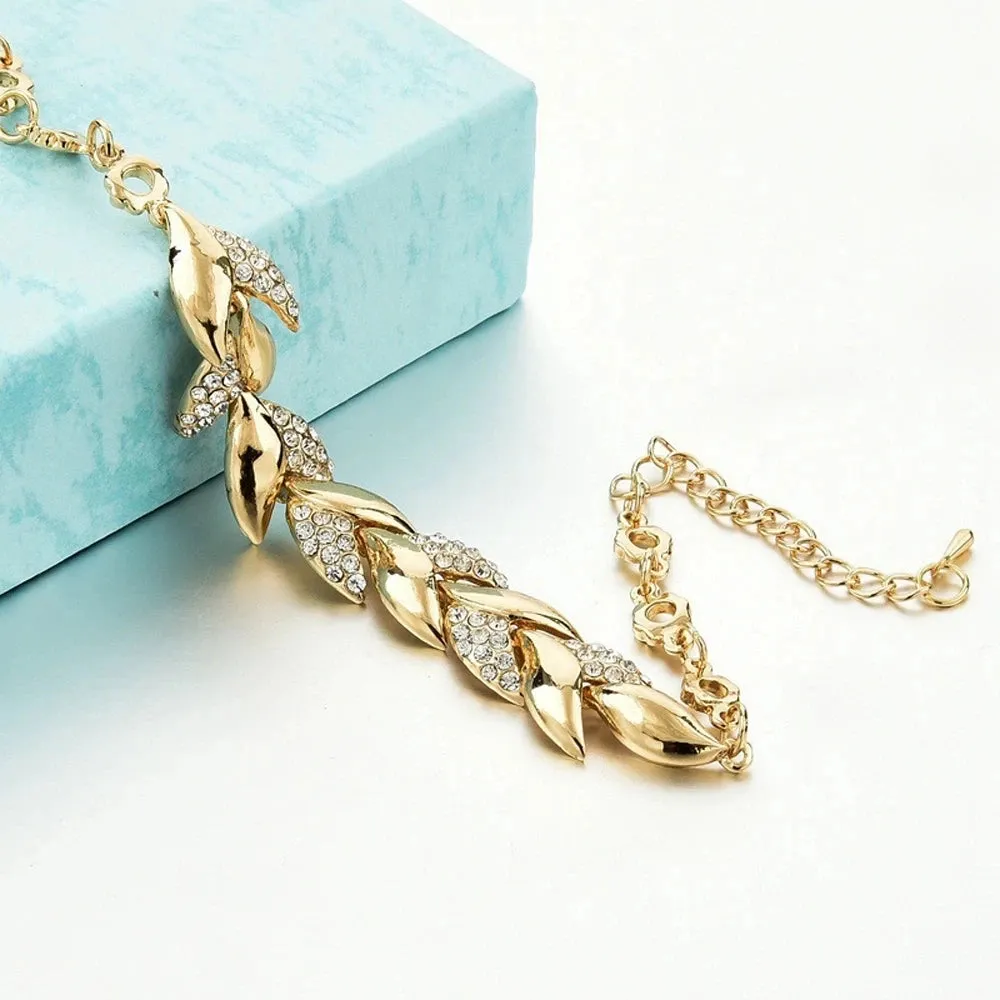 New Leaf Weave 925 Sterling Silver Gold Plated Crystal Statement Bracelet For Women Girls Trendy Jewelry