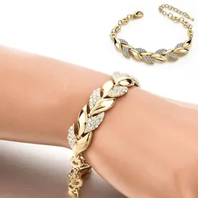 New Leaf Weave 925 Sterling Silver Gold Plated Crystal Statement Bracelet For Women Girls Trendy Jewelry