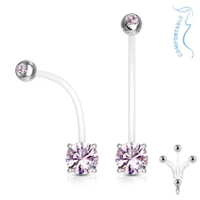 Pink Jeweled Prong Set Pregnancy Belly Ring