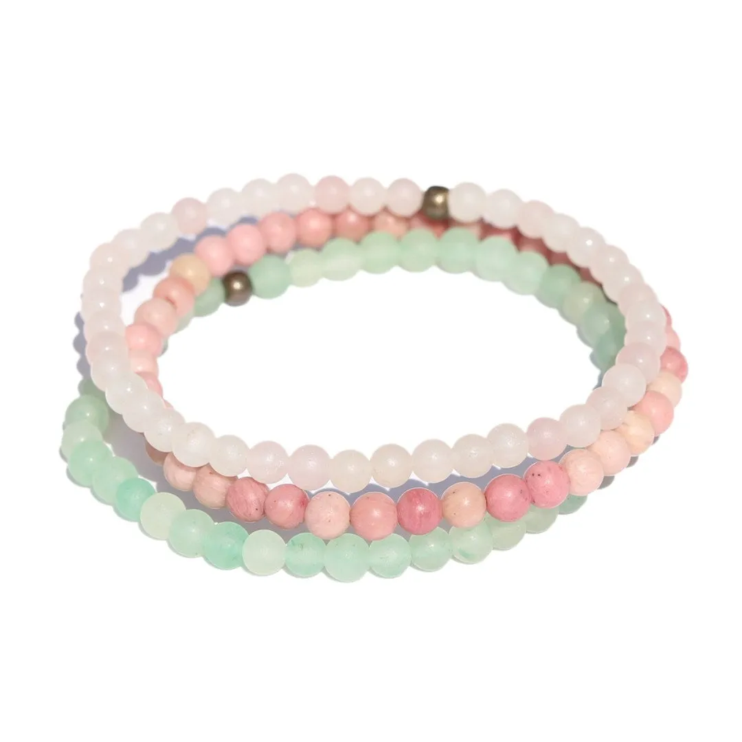 "Love" Rose Quartz Aventurine & Rhodonite Bracelet Set