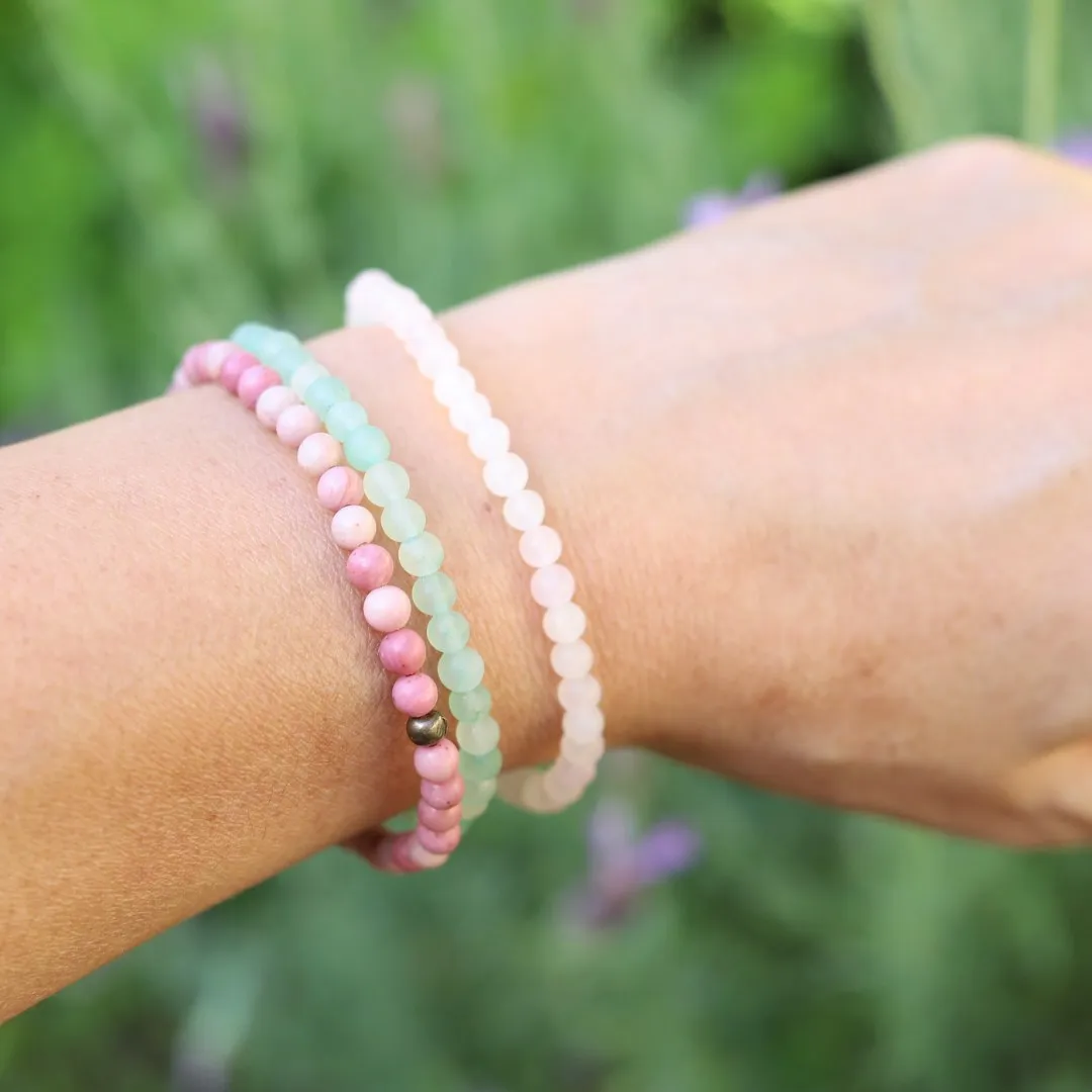 "Love" Rose Quartz Aventurine & Rhodonite Bracelet Set