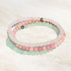 "Love" Rose Quartz Aventurine & Rhodonite Bracelet Set