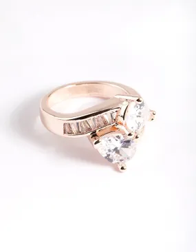 Rose Gold Cubic Zirconia Pear Crossover Ring