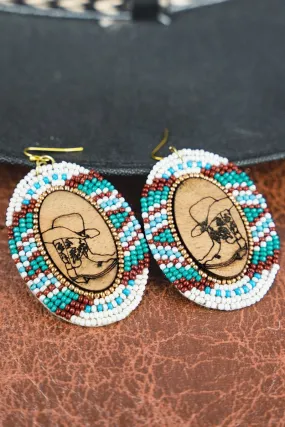 SALE! Rodeo Ridge Wood and Ivory Multi Seed Bead Oval Earrings