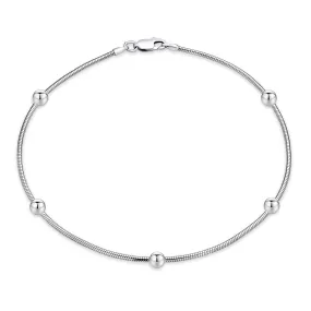 Simple Ball Bead Snake Chain Anklet Ankle Bracelet Sterling Silver 10" Italy
