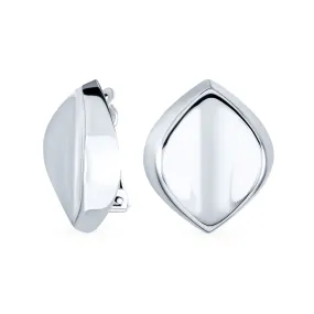 Simple Diamond Shape Polished Clip-On Earrings for Non-Pierced Ears Sterling Silver