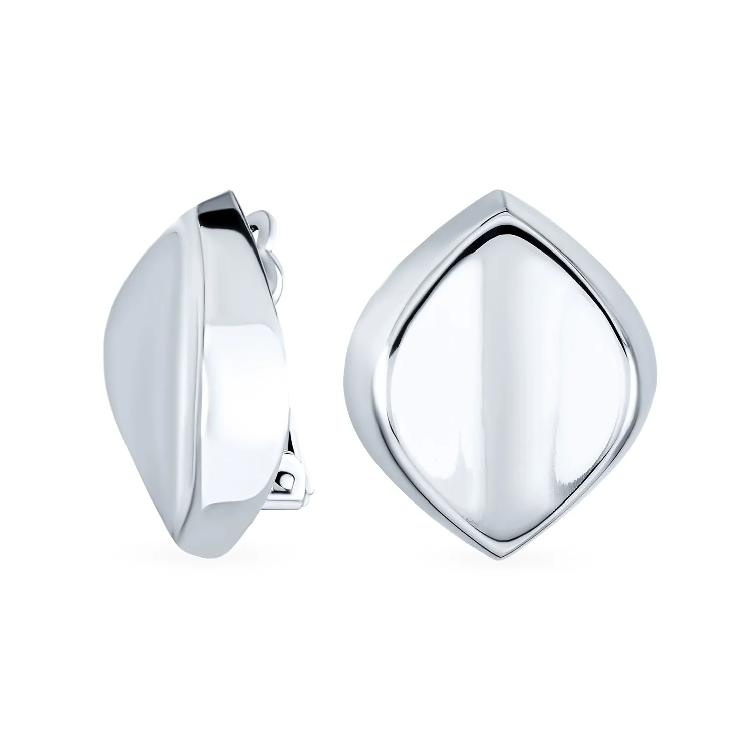 Simple Diamond Shape Polished Clip-On Earrings for Non-Pierced Ears Sterling Silver