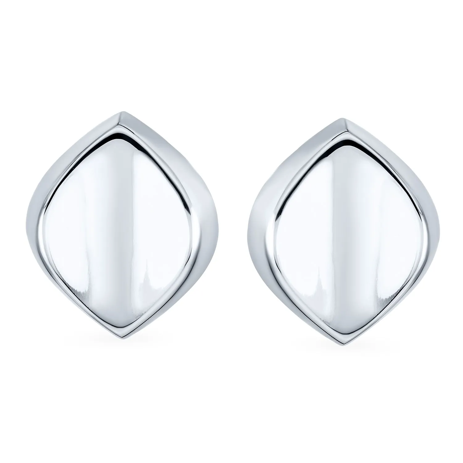 Simple Diamond Shape Polished Clip-On Earrings for Non-Pierced Ears Sterling Silver
