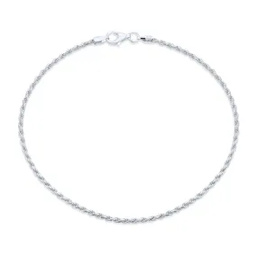 Simple Figaro Rope Chain Anklet Ankle Bracelet 14K Gold Plated Silver 9-10 Inch
