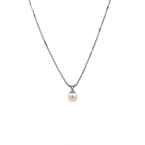 Single Pearl Drop Pendant Necklace in 14K White Gold
