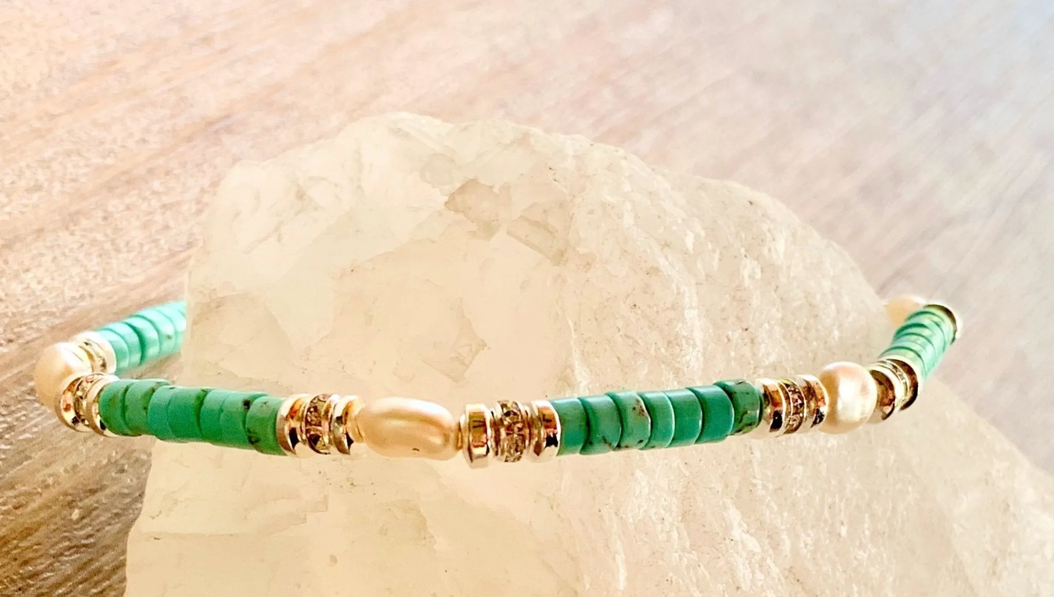 🔴SOLD🔴 Roxanne Handmade Turquoise and Pearl Expandable Bracelet/ Anklet