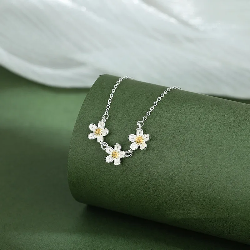 Sterling Silver Elegant Three Daisy Flower Necklaces