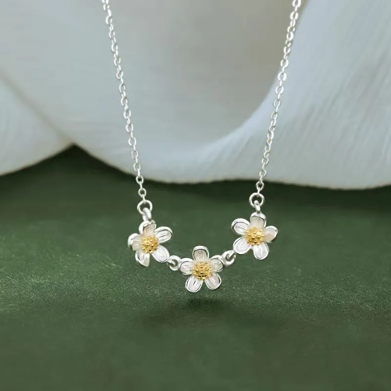 Sterling Silver Elegant Three Daisy Flower Necklaces