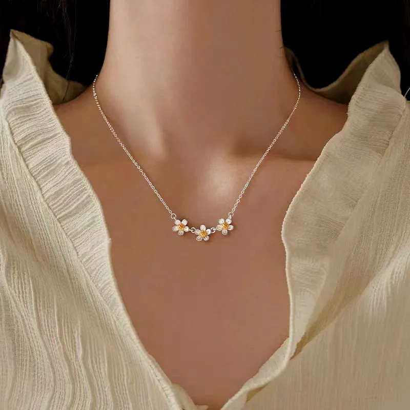 Sterling Silver Elegant Three Daisy Flower Necklaces