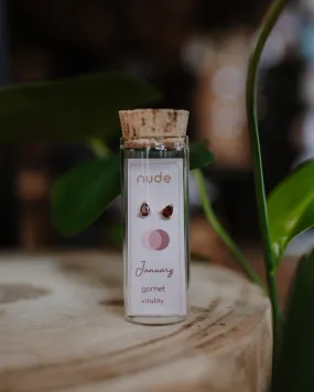 Teardrop Birthstone Studs in Bottle - January/Garnet
