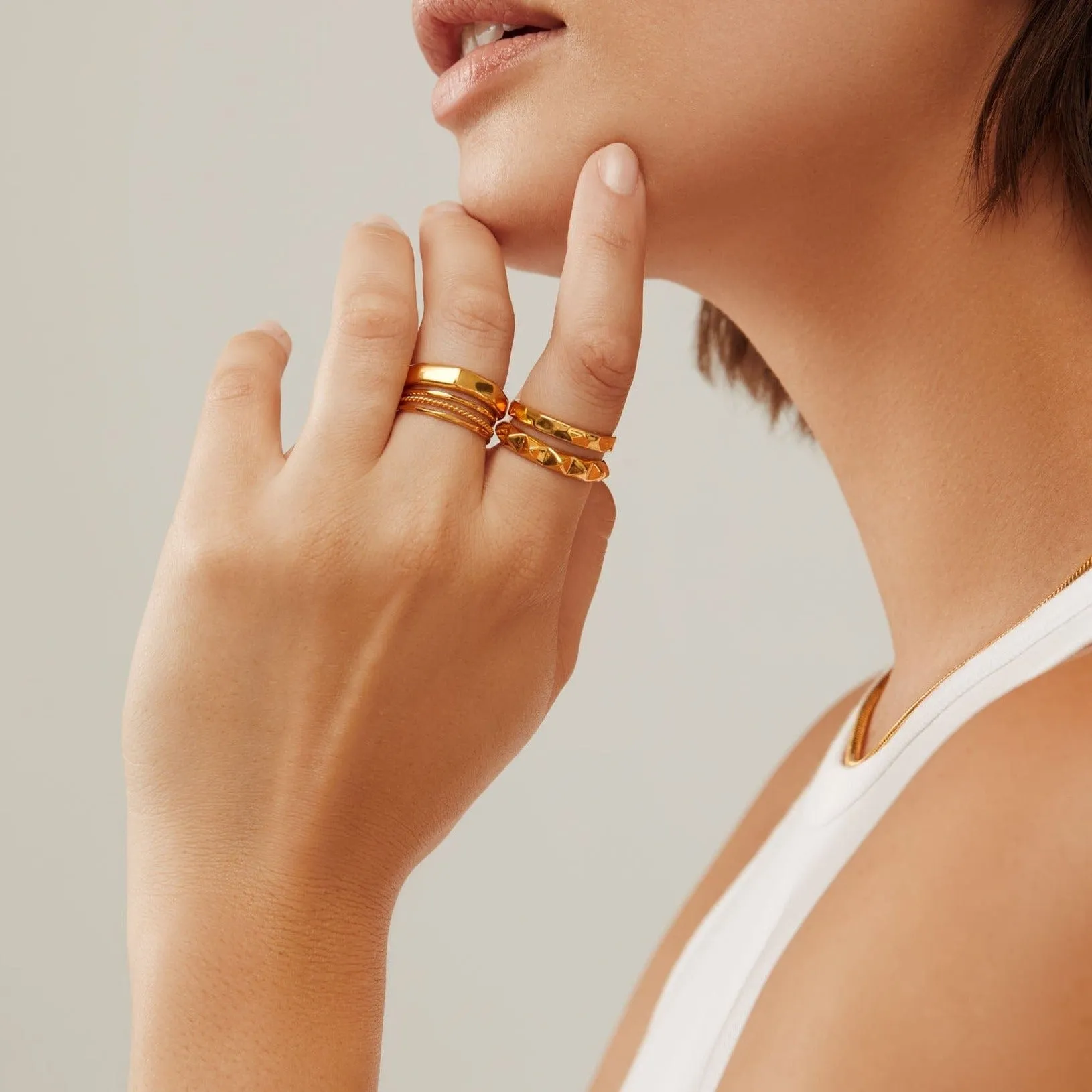 Thin Hammered Stacking Ring - Gold
