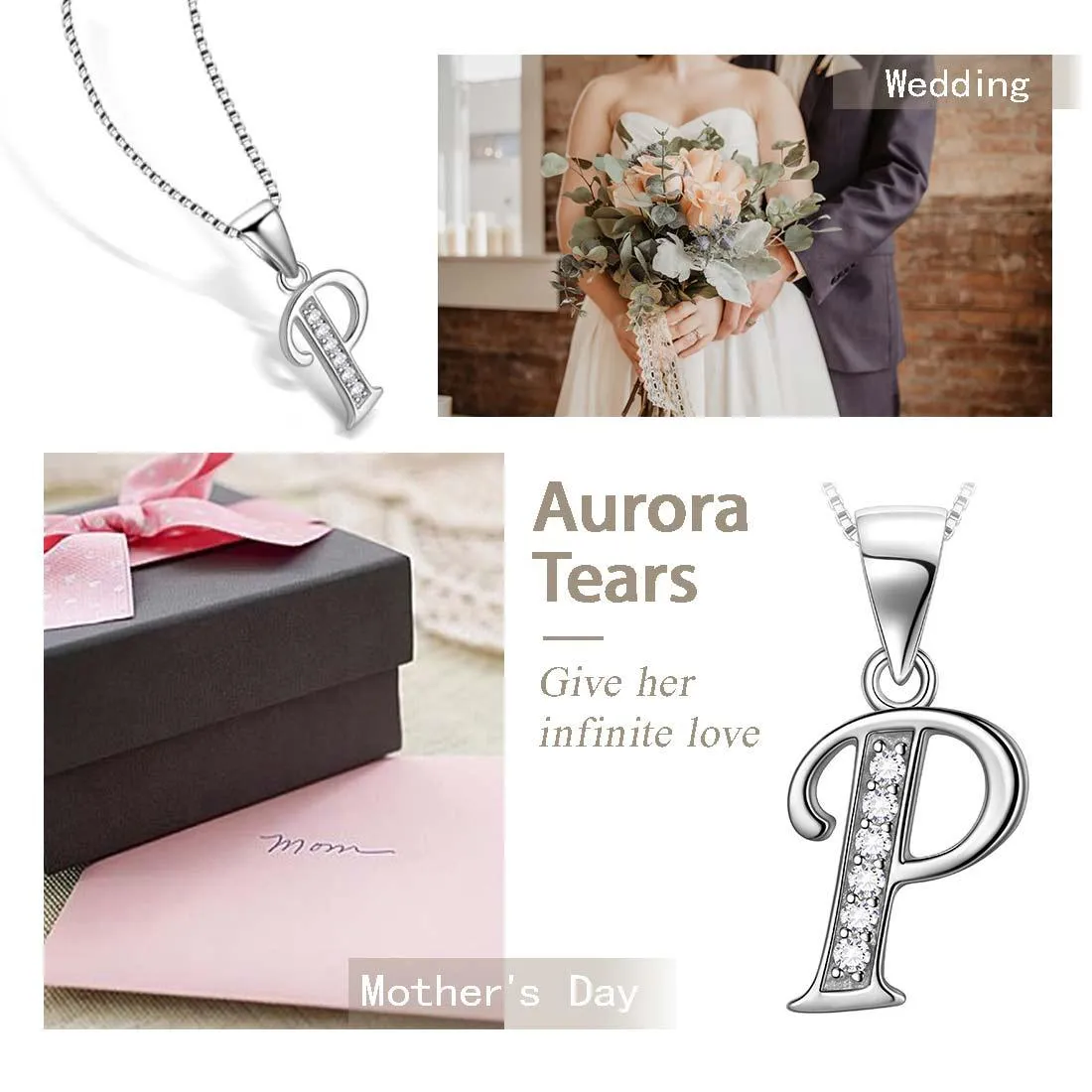 Tokyo Mart Letter P Initial Necklaces Pendant Women Men Name Jewelry Gift 925 Silver