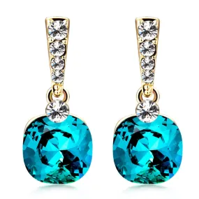 Top Quality Fashion Stud Earrings Trendy Zinc Alloy Geometric Rhinestone Green Blue Crystal Earring Statement Jewelry Women Gift