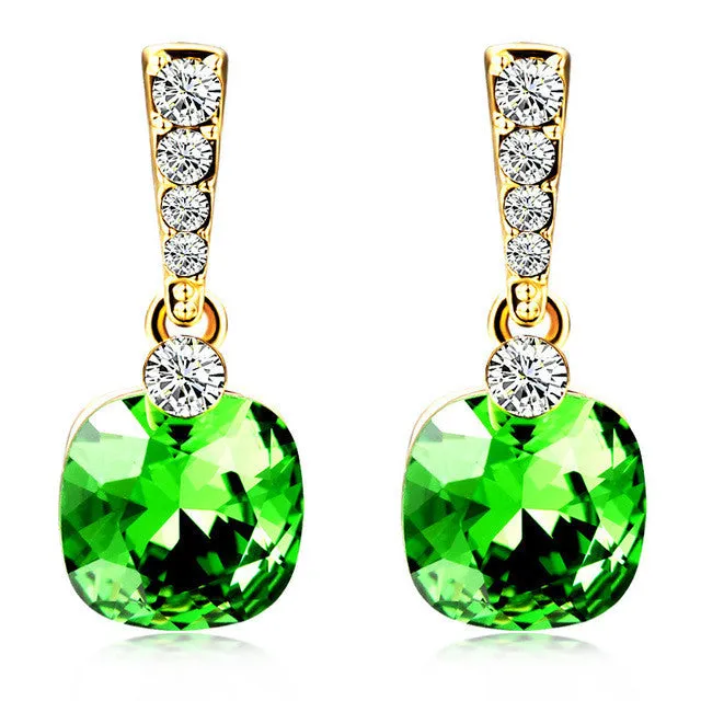 Top Quality Fashion Stud Earrings Trendy Zinc Alloy Geometric Rhinestone Green Blue Crystal Earring Statement Jewelry Women Gift