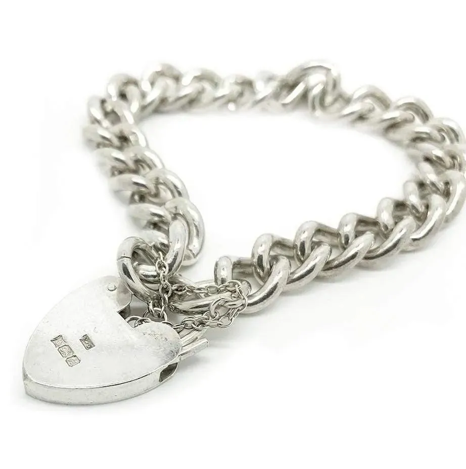 Vintage 1975 Heavy Silver Heart Lock Bracelet