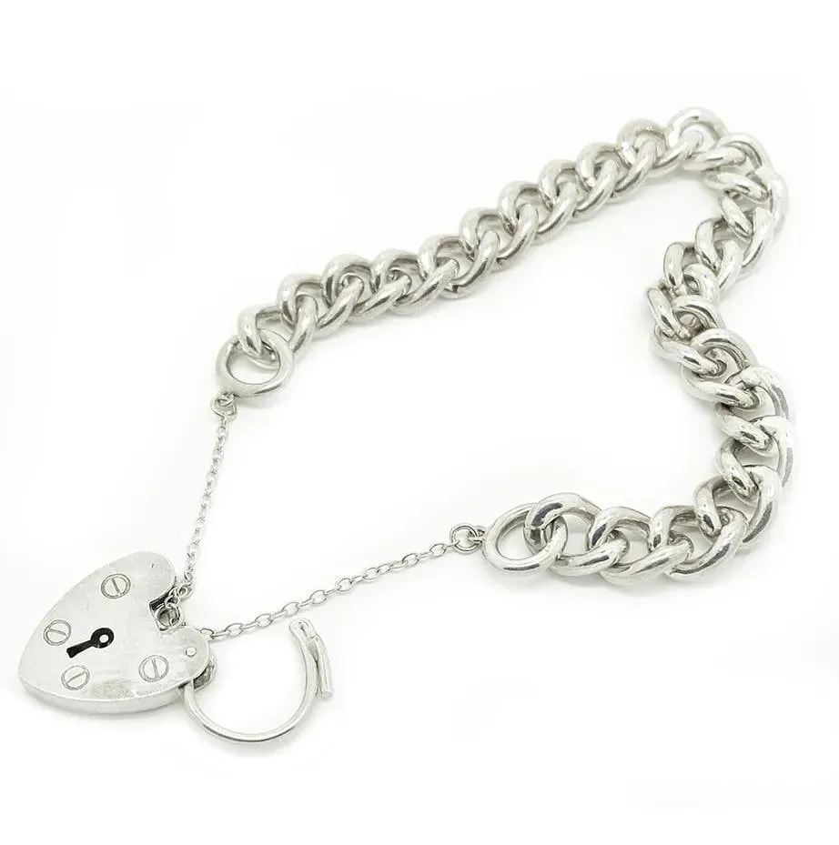 Vintage 1975 Heavy Silver Heart Lock Bracelet