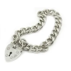 Vintage 1975 Heavy Silver Heart Lock Bracelet