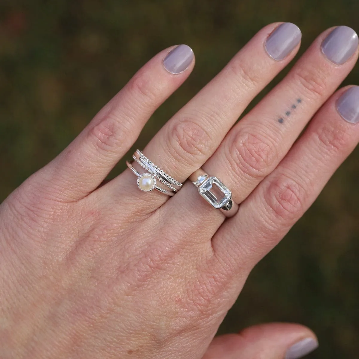 Wide Emerald Shaped White Topaz Ring -  Sterling Silver