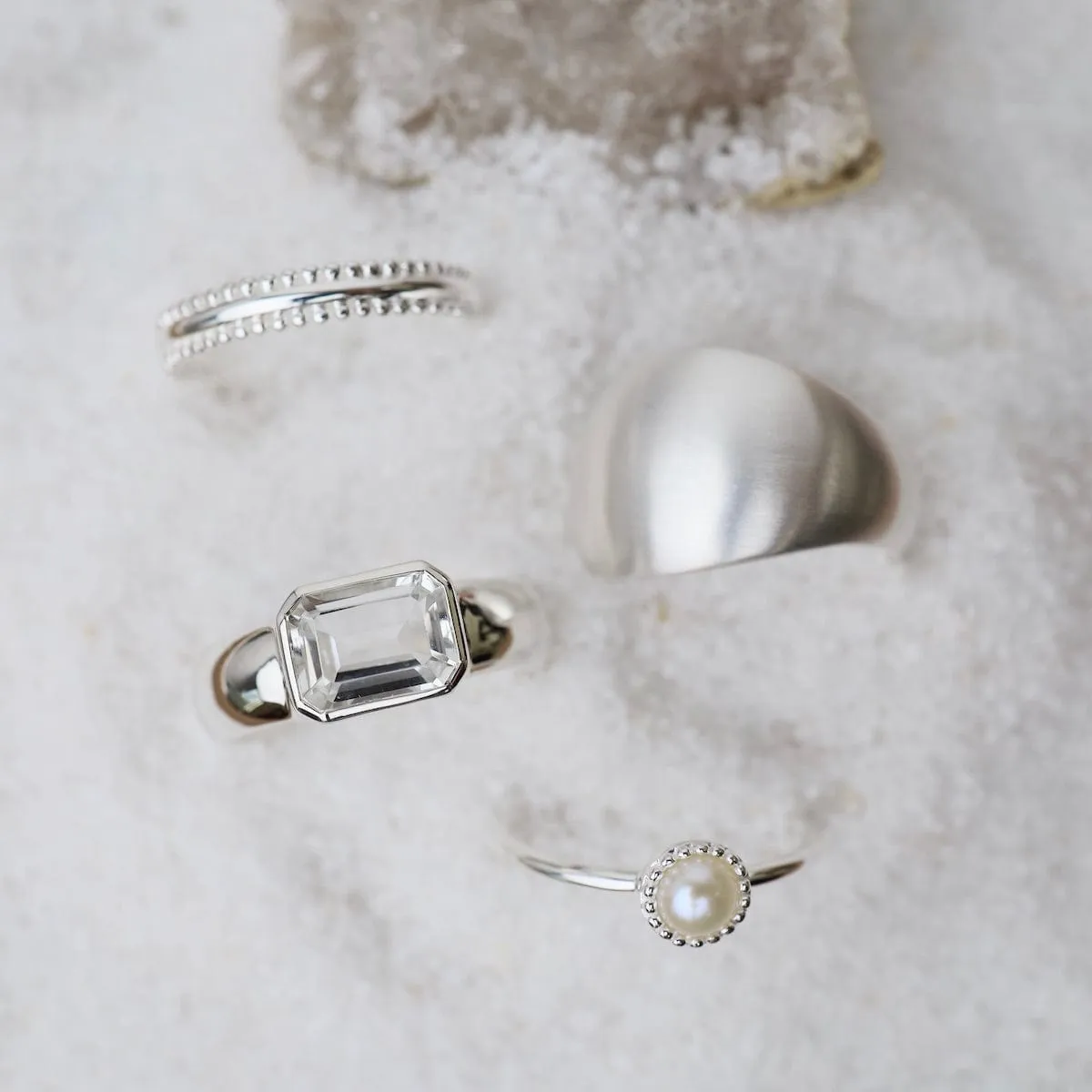 Wide Emerald Shaped White Topaz Ring -  Sterling Silver