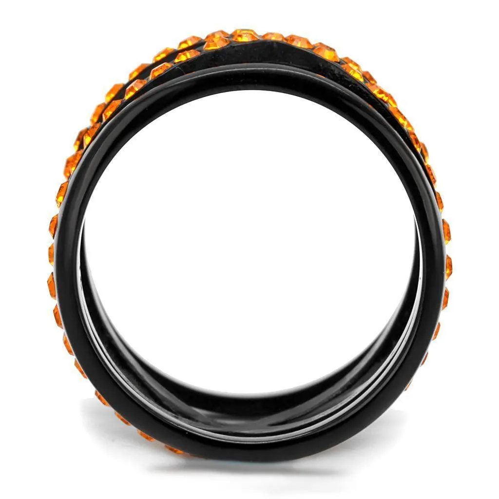 Women Stainless Steel Synthetic Crystal Rings Black Fire